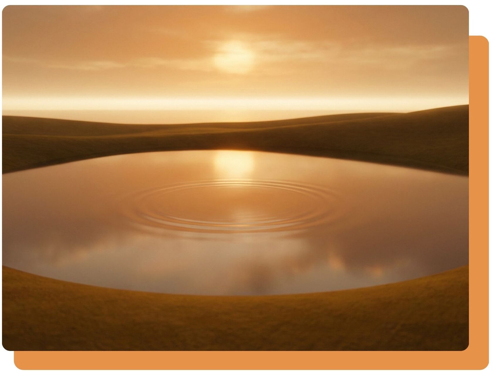 sole al tramonto sopra un lago con onde concentriche sull’acqua - medipthazione